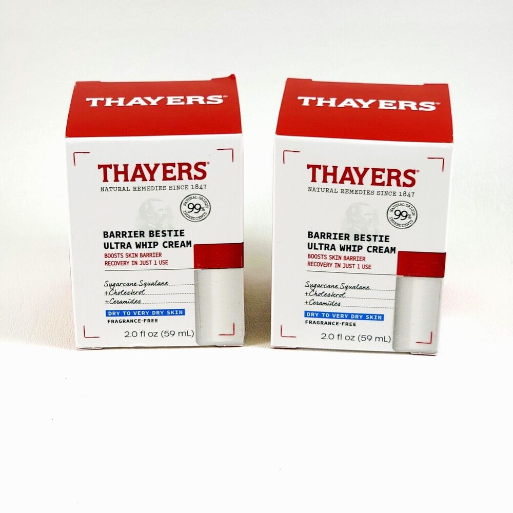 2 Pk Thayers Barrier Bestie Ultra‎ Whip Face Cream Ceramides Dry Skin Deadstock
